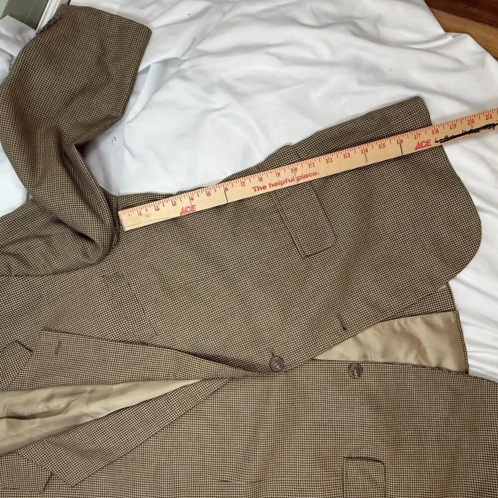 Brooks Brothers Blazer Suit Jacket Men 42 SHORT Brown Plaid Silk Wool Office